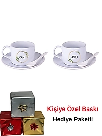 Miracix MRCKS56 Porselen İkili Kaşıklı Fincan Seti Kişiye Özel Yazı, Fotoğraf Baskısı