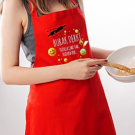 MİRACİX BS90 Kırmızı Yetişkin Mutfak Önlüğü Kişiye Özel