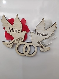 Ahşap Kanarya Yüzüklü Söz, Nikah, Nişan, Kına, Düğün Magneti, Hediyelik Magnet