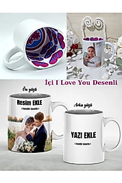 Miracix MRCKLT34 Kişiye Özel Fotoğraf Ve Yazı Baskılı I Love You Desenli Beyaz Kupa Bardak