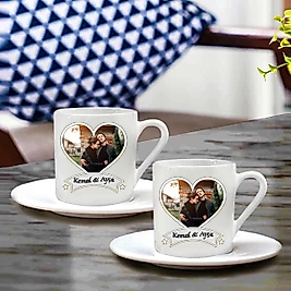 Miracix MRCKLT63 Kişiye Özel Resimli Fotoğraf Baskılı İsimli 2 Li Türk Kahvesi Fincanı Seti