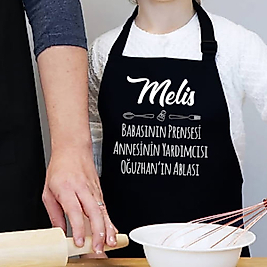 MİRACİX BS93 Siyah Çocuk Mutfak Önlüğü Kişiye Özel