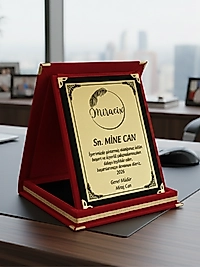 MİRACİX BS72 Kırmızı Kadife Plaket 9x12 cm – Kişiye Özel İsim, Resim ve Metin Baskılı Ödül Plaketi