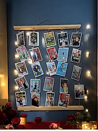 Miracix MRCKLT42 Mandallı İpli Işıklı Fotoğraf Askısı, Ledli Anı Duvarı, Ahşap Fotoğraf Çerçevesi