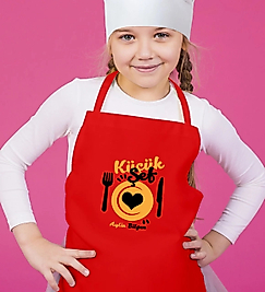 MİRACİX BS92 Kırmızı Çocuk Mutfak Önlüğü Kişiye Özel