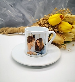 Miracix MRCKLT62 Kişiye Özel Resimli 2 Fotoğraflı Baskılı 1 Adet Türk Kahvesi Fincanı