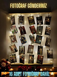 Miracix MRCKLT19 Kişiye Özel (fotoğraf Dahil) Mandallı Jüt Ipli 3 Mt Led Işıklı Masif Ahşap Çerçeve