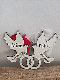 Ahşap Kanarya Yüzüklü Söz, Nikah, Nişan, Kına, Düğün Magneti, Hediyelik Magnet