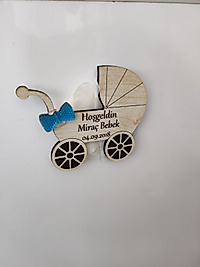 Ahşap Bebek Arabası Magneti, Mevlit, Yenidoğan Hediyelik