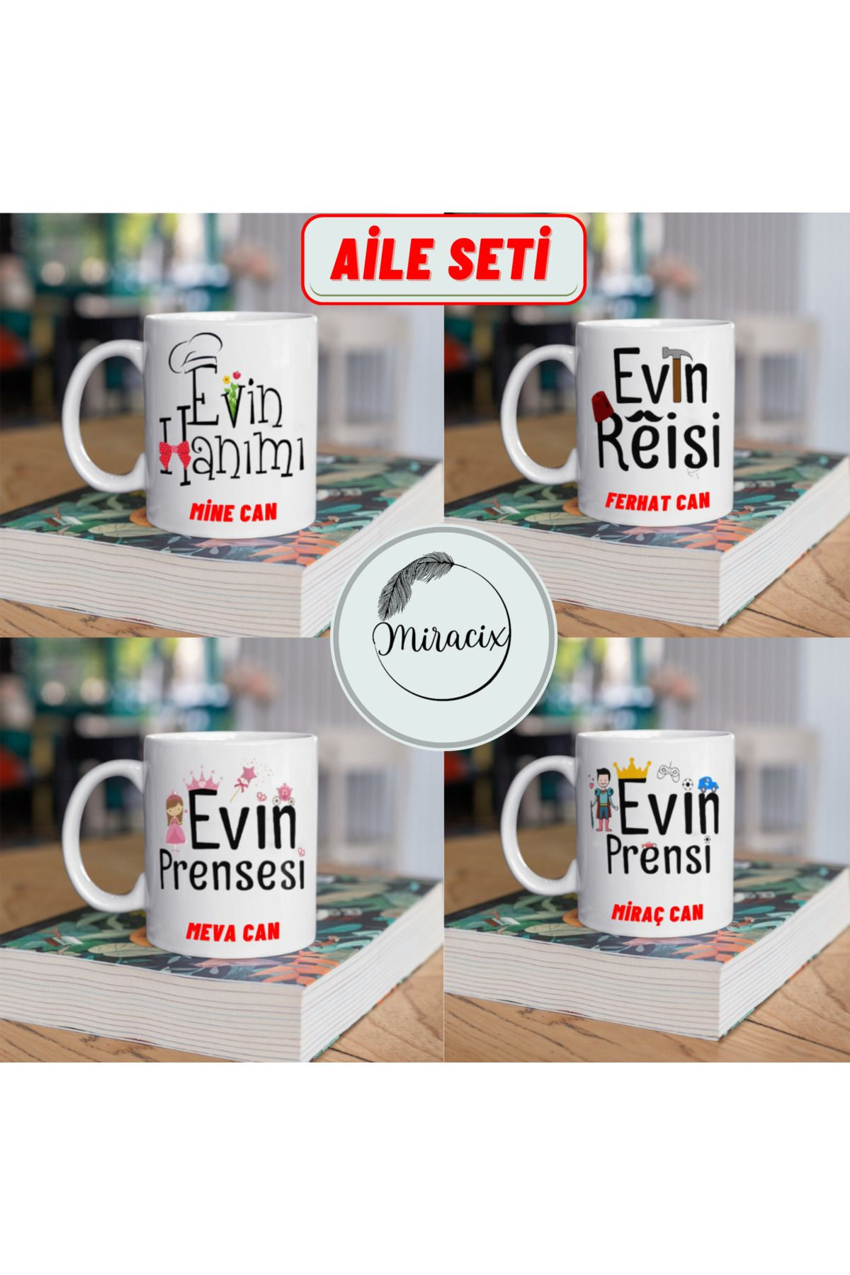 Miracix MRCKLT09 Kişiye Özel İsimli Aile Kupa Bardak Seti Tasarım Hediyelik