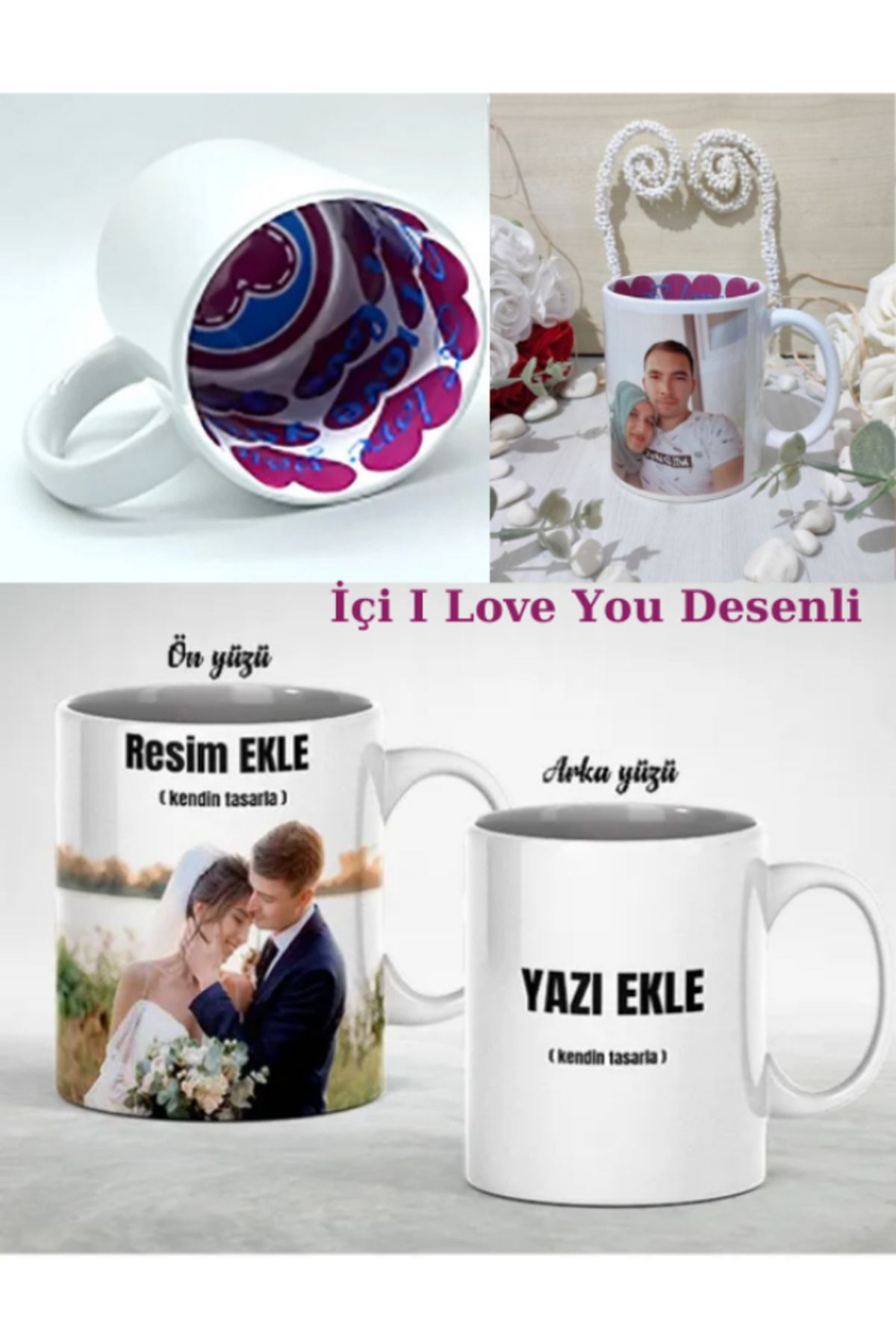 Miracix MRCKLT34 Kişiye Özel Fotoğraf Ve Yazı Baskılı I Love You Desenli Beyaz Kupa Bardak