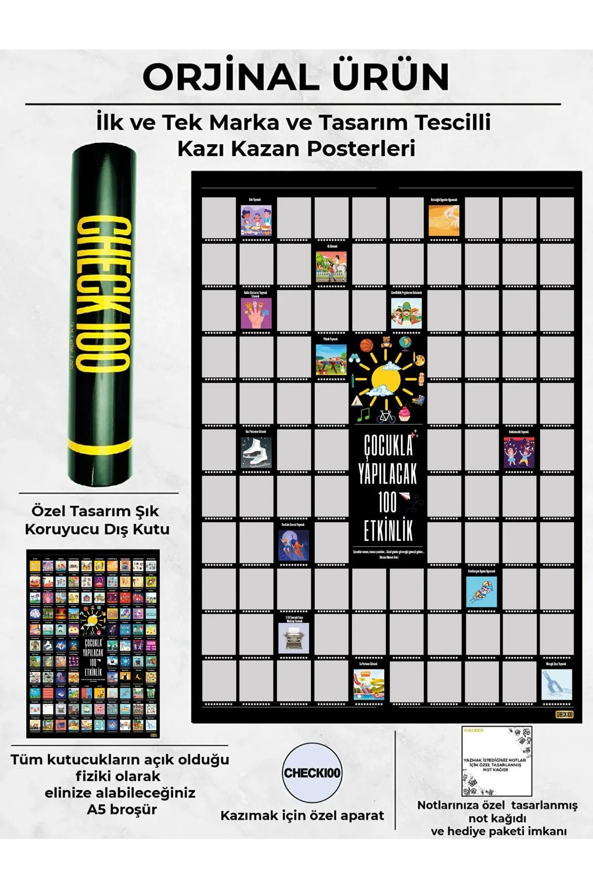 Miracix MRCKLT36 Çocukla Yapılacak 100 Etkinlik, Kazı Kazan Poster, Eğitici Oyuncak, Eğitici Aktivite